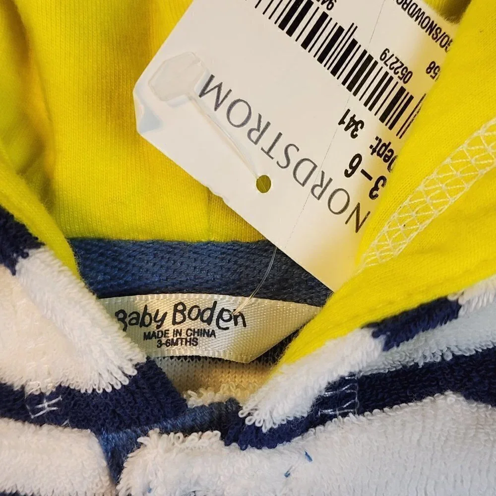 Baby Mini Boden sz 3-6 months toweling hoodie swim cover up stripes New